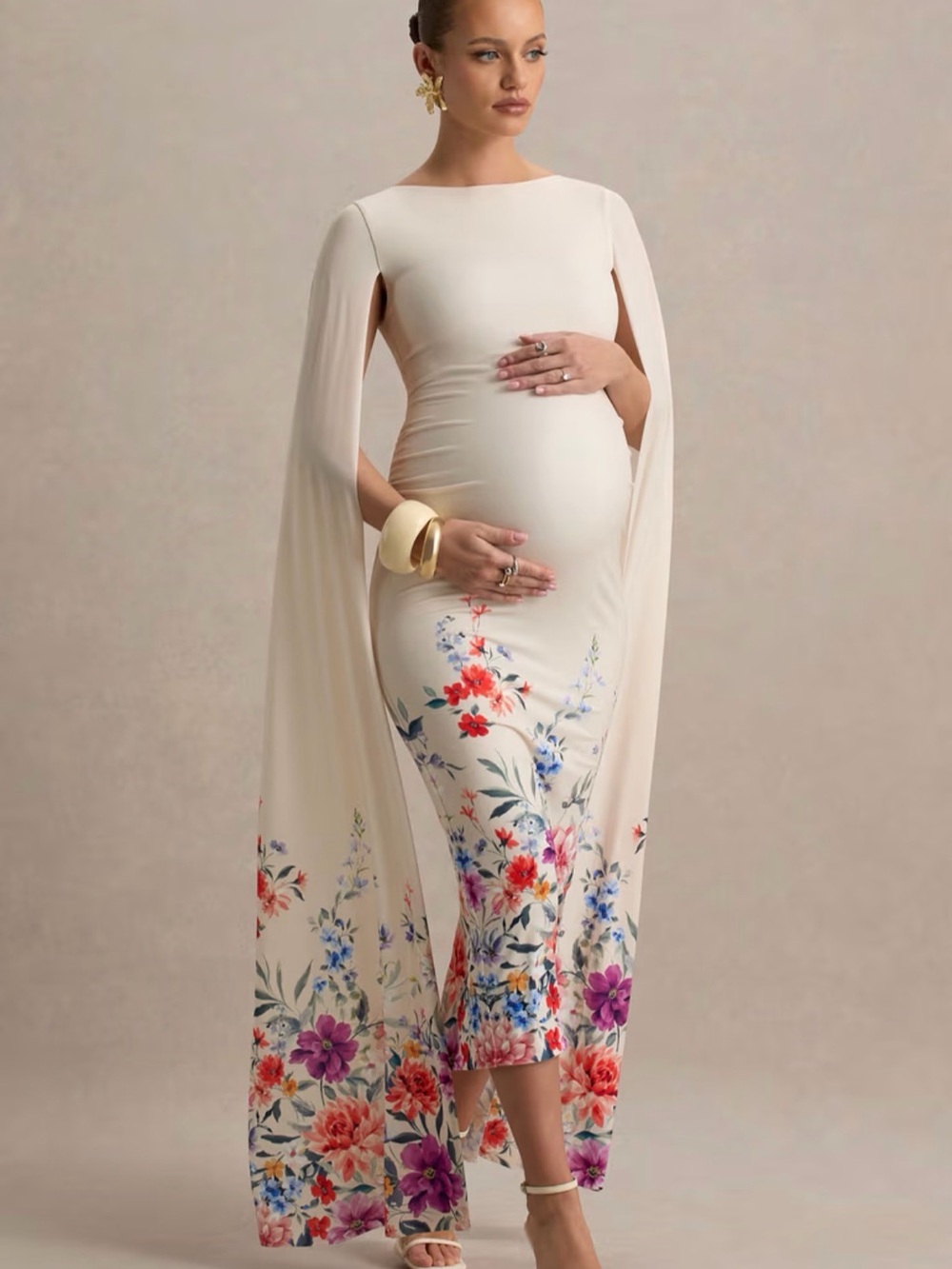 Long Sleeve Floral Maxi Dress in Blush Pink